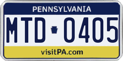 PA license plate MTD0405