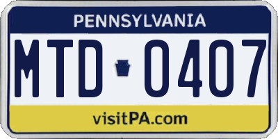 PA license plate MTD0407