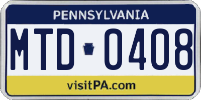 PA license plate MTD0408