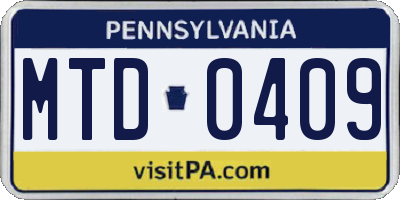 PA license plate MTD0409