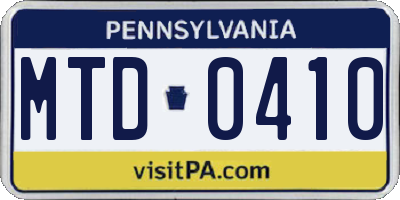 PA license plate MTD0410