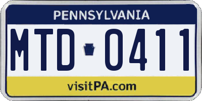PA license plate MTD0411