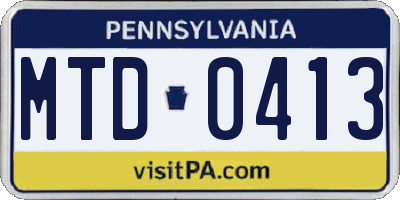 PA license plate MTD0413