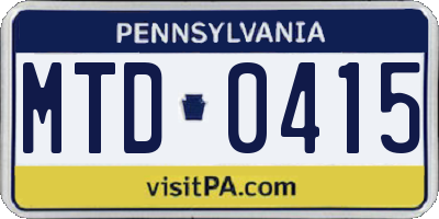 PA license plate MTD0415