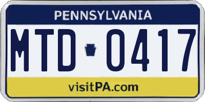PA license plate MTD0417