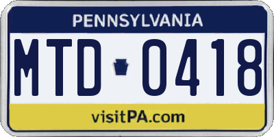PA license plate MTD0418
