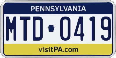 PA license plate MTD0419