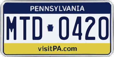 PA license plate MTD0420