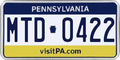 PA license plate MTD0422