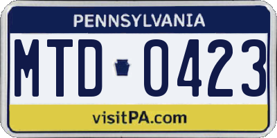 PA license plate MTD0423
