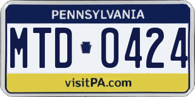 PA license plate MTD0424