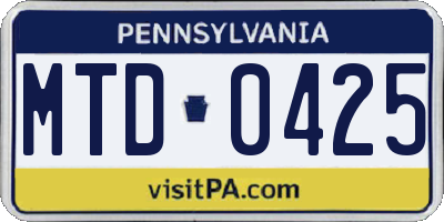 PA license plate MTD0425