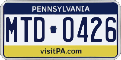 PA license plate MTD0426