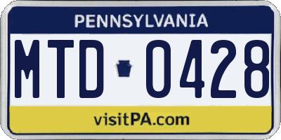 PA license plate MTD0428