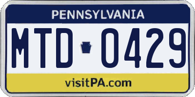 PA license plate MTD0429
