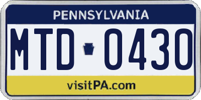 PA license plate MTD0430
