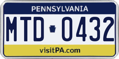 PA license plate MTD0432