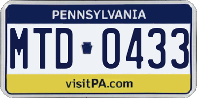 PA license plate MTD0433