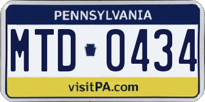 PA license plate MTD0434