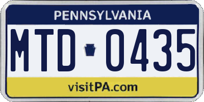 PA license plate MTD0435