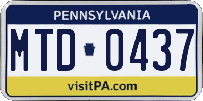 PA license plate MTD0437