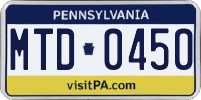 PA license plate MTD0450