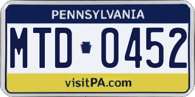 PA license plate MTD0452
