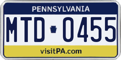 PA license plate MTD0455