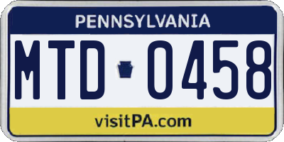 PA license plate MTD0458