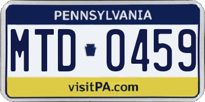 PA license plate MTD0459