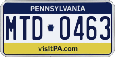 PA license plate MTD0463