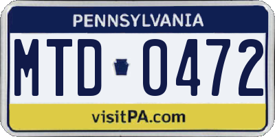 PA license plate MTD0472