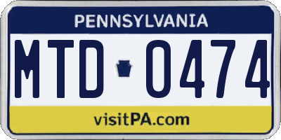 PA license plate MTD0474