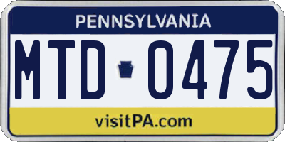 PA license plate MTD0475