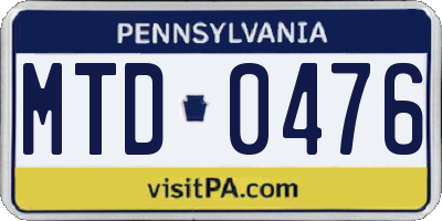 PA license plate MTD0476