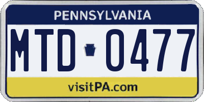 PA license plate MTD0477