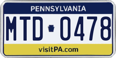 PA license plate MTD0478