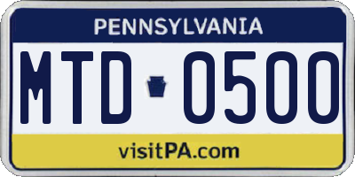 PA license plate MTD0500