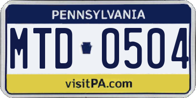 PA license plate MTD0504