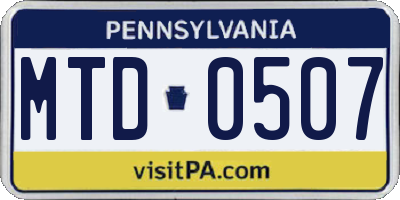 PA license plate MTD0507