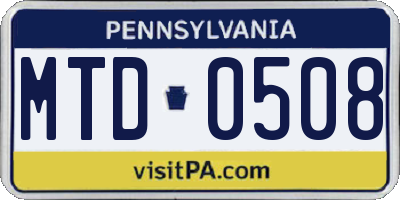 PA license plate MTD0508