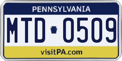 PA license plate MTD0509