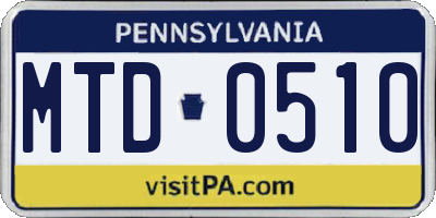 PA license plate MTD0510