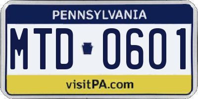 PA license plate MTD0601
