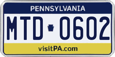 PA license plate MTD0602