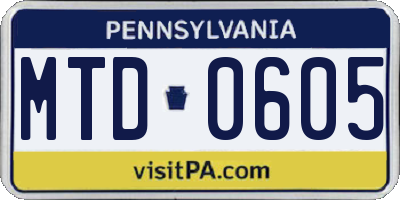 PA license plate MTD0605