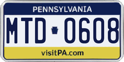 PA license plate MTD0608