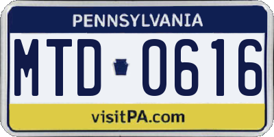 PA license plate MTD0616