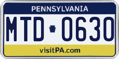 PA license plate MTD0630