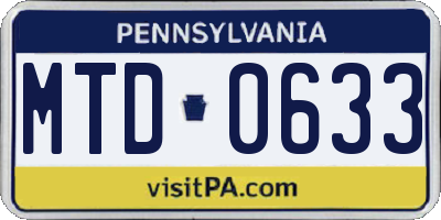 PA license plate MTD0633